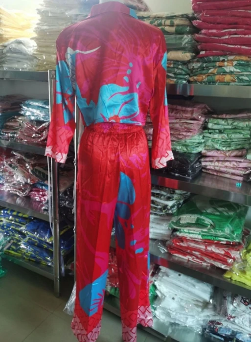 Women Commuter Set 2024 Spring/summer Latest Fashion Elegant Printed Polo Collar Long Sleeve Shirt High Waist Wide Leg Pants Set