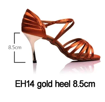 BD Girls Latin Dancing Shoe Dark Tan Satin Fabric Gold 3" Heels Women Rumba Chacha Samba Paso Doble Jive Dance Shoe 2324 3