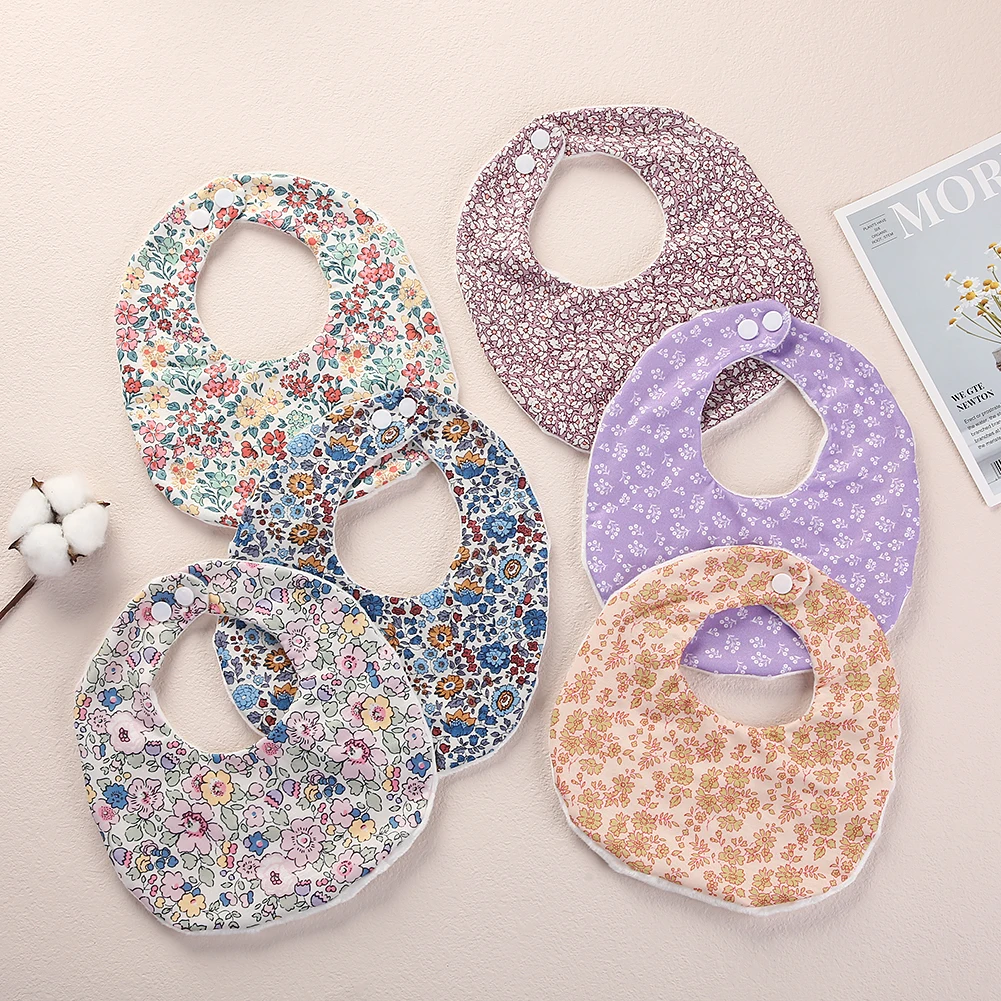 Flower Print Baby Bib Stuff Cotton Adjustable Snap Bandana Scarf for Kids Newborn Boys Girls Feeding Saliva Towel Burp Cloth