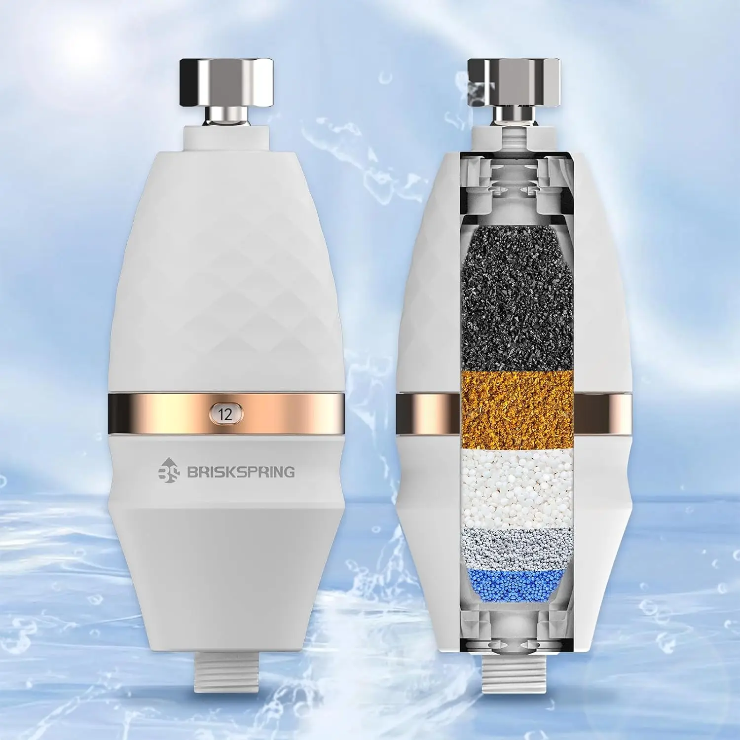 เครื่องกรองน้ำสำหรับอาบน้ำ briskspring ล้างคลอรีนโลหะหนักพร้อมการเตือนความจำเวลาตัวกรองหัวฝักบัวสำหรับน้ำกระด้าง 1