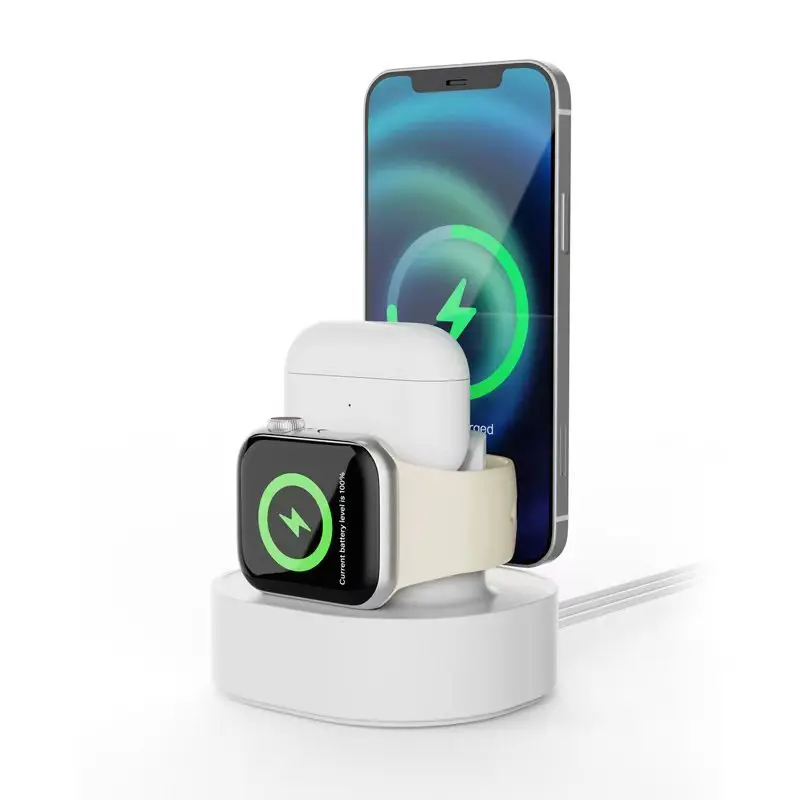 3 in 1 Charger Stand for Apple Watch Dock Station Charging Holder for IWatch Ultra 2/10/9/SE/8/7 Phone Earphone Silicon Bracket