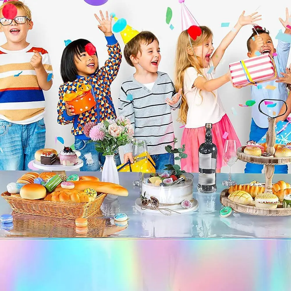 Aluminum Film Tablecloth Table Cover Kids Baby Shower Tablecloth Supplies for Wedding Party Banquet Decoration Iridescence Laser 4