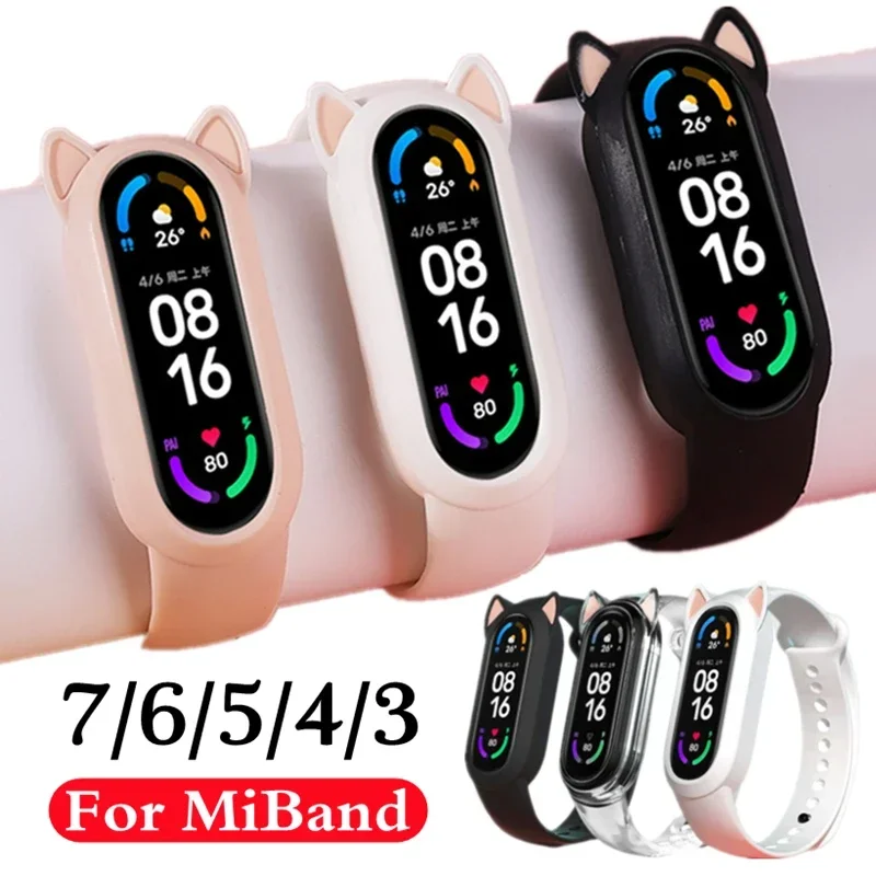 

Cute Silicone Wrist Strap for Xiaomi Mi Band 7 6 5 Cat Ears Earmuffs Belt for MiBand 7 3 4 5 Wristband Kawaii Cartoon Bracelet