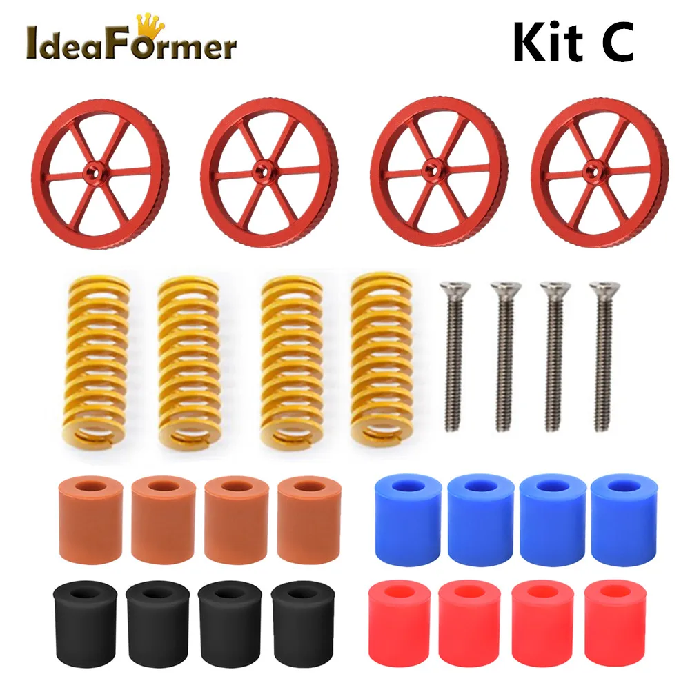 

Hotbed Leveling Kit Silicone Column Aluminum Adjustable Clip Heatbed Clamp Leveling Spring M4 Screw for 3D Printer Ender 3 CR10