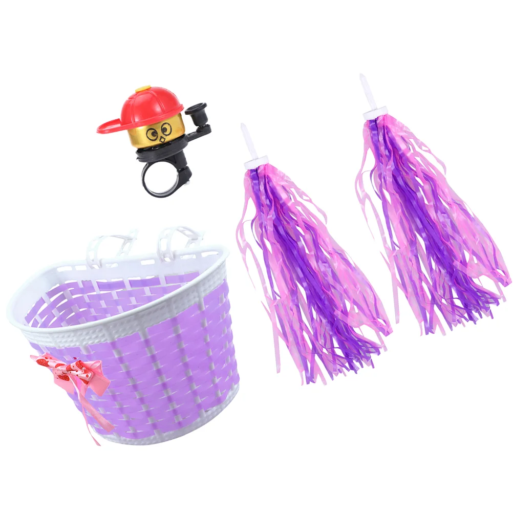 

4 Pcs Basket with Bells Streamers Child Bike Accessories Scooter Kids Bicycle Handlebar Woven Storage Girl
