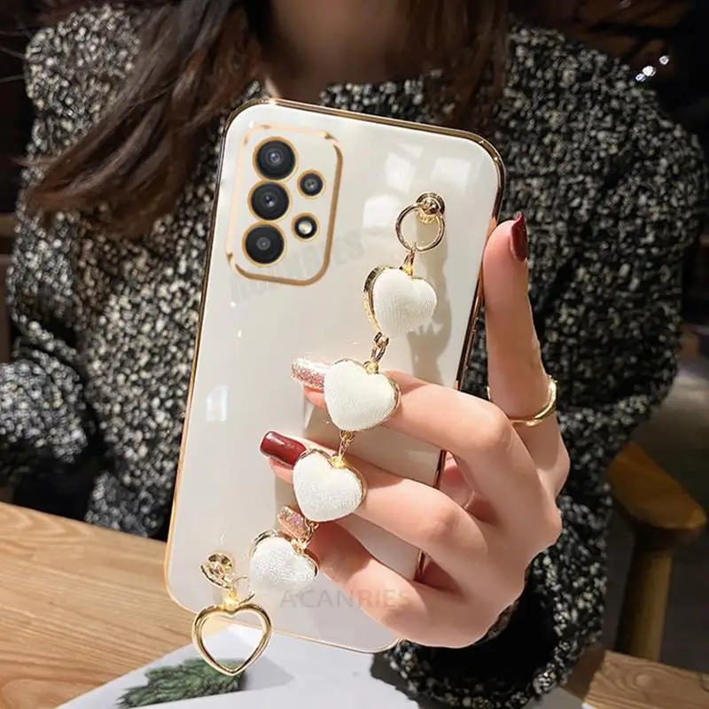 thumbnail image 1 of Love Heart Bracelet Plating Case On For Samsung Galaxy A52 A53 A73 A13 A32 4g 5g Chain Silicone A 52 32 13 73 A72 A23 A33 Cover, 1 of 4