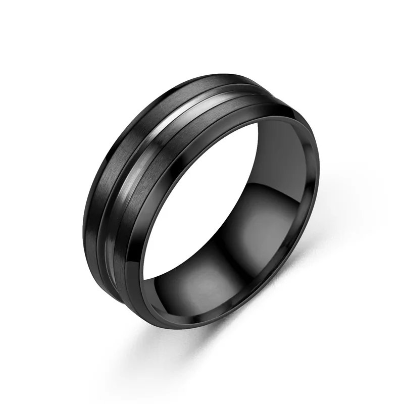 INRENG Men's 8mm Titanium Rainbow Wedding Ring - Black Matte Brushed Band With Groove, LGBT Couple Ring - View #8