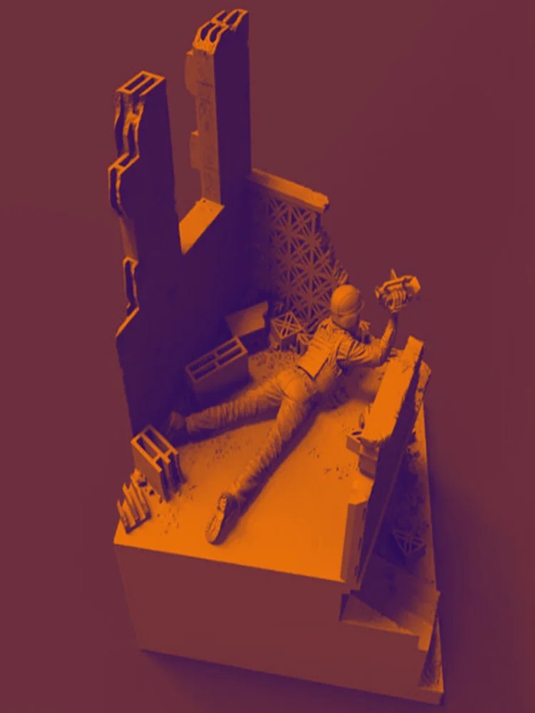 Unmontierte 1/35 moderne Mid-Orient-Ruin-Basis MIT SOLDAT-Figur, Miniaturmodellbausätze aus Kunstharz, unbemalt