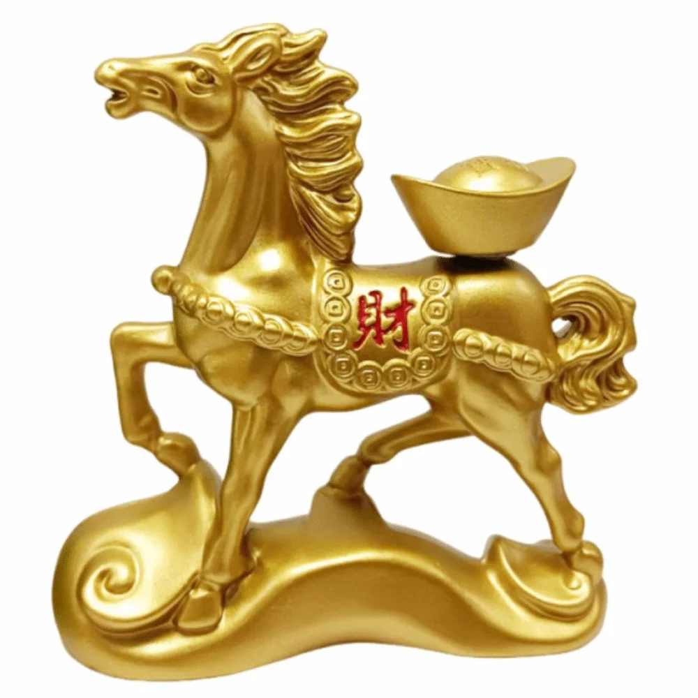 Chinese Style Rotating Ingots Horse Statue Gold Realistic Zodiac Horse Figurines Portable Good Luck Running Horse Ornaments