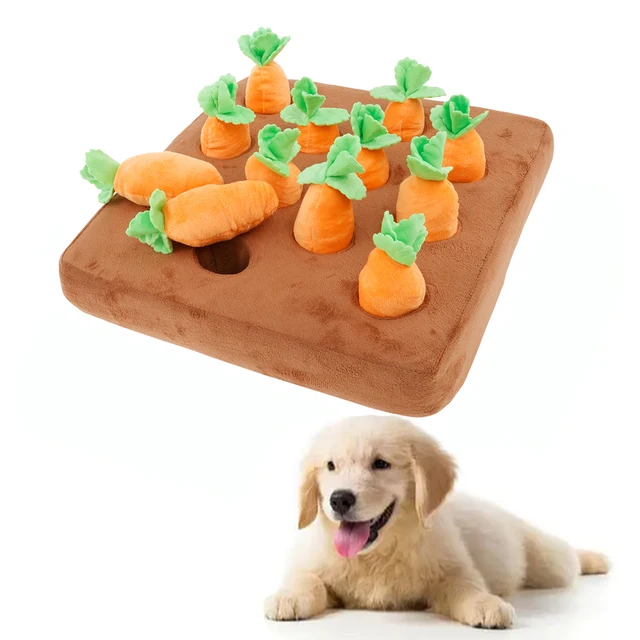 Carrot Snuffle Mat Dog Carrot Garden Toy with Non-Slip Bottom Pet Puzzle Toy Stress Relief Fun Interactive Dogs Chew Toys