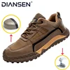 Puncture-proof Outsole Indestructible Safety Shoes Steel Toe Leather Work Boots Slip Resistant Safety Shoes Brown for Men