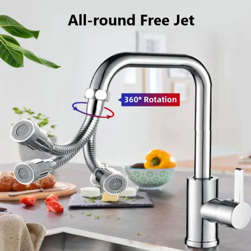 Stainless Steel 360° Universal Faucet Extender Anti-Splash Head Nozzle Aerator Bendable Sink Extension Hose Kitchen Accessories 2