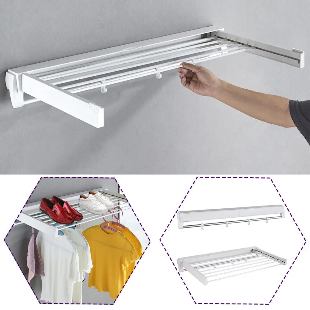 Wall-mounted Laundry Clothes Storage Drying Rack Retractable Dryer