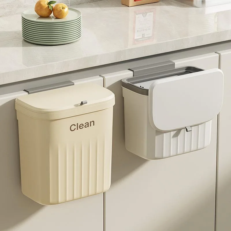 

8.5/12L Wall Mounted Trash Countertop Can Hanging Trash Can With Lid Kitchen Large Capacity Garbage Basket Wastebasket Waste Bin