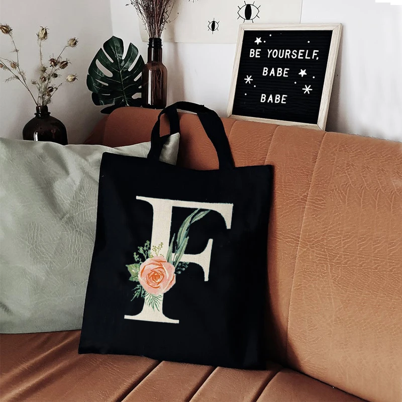 

Flower Letter Font A B C D E F G Shopping Canvas Tote Casual Large-capacity Flower Shopper Bag Fashion Designer Tote Bag