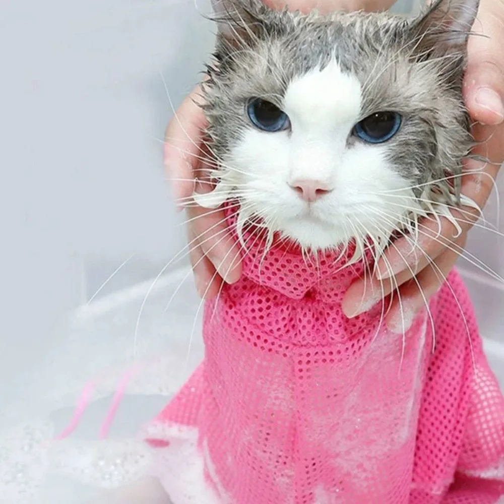 Adjustable Mesh Cat Grooming Bag For Bathing And Nail Trimming_voghion.com