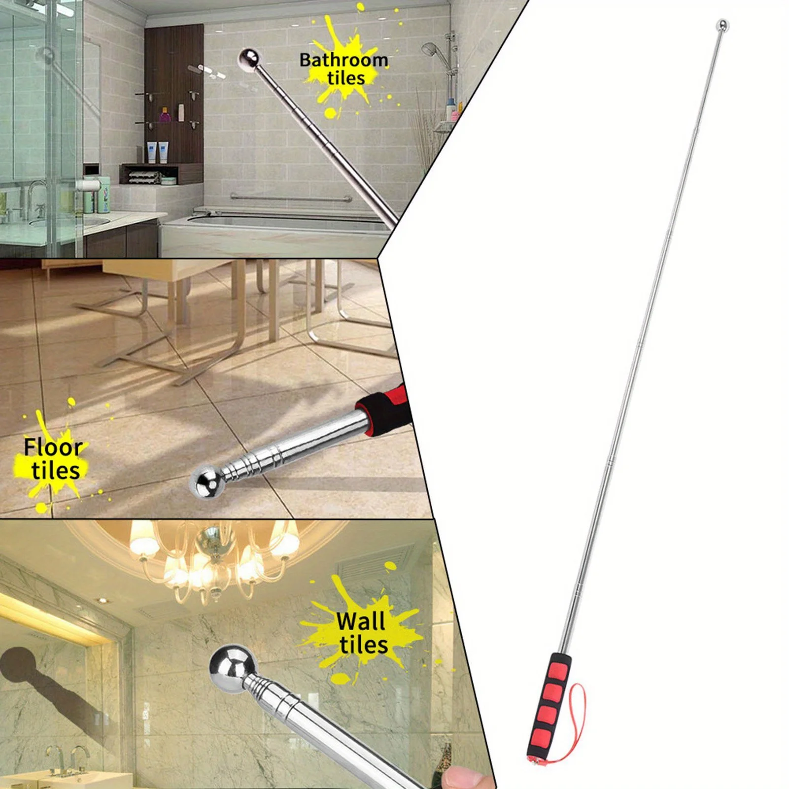 Hollow Drum Hammer Testing Tool Telescopic Portable Ceramic Tile Red