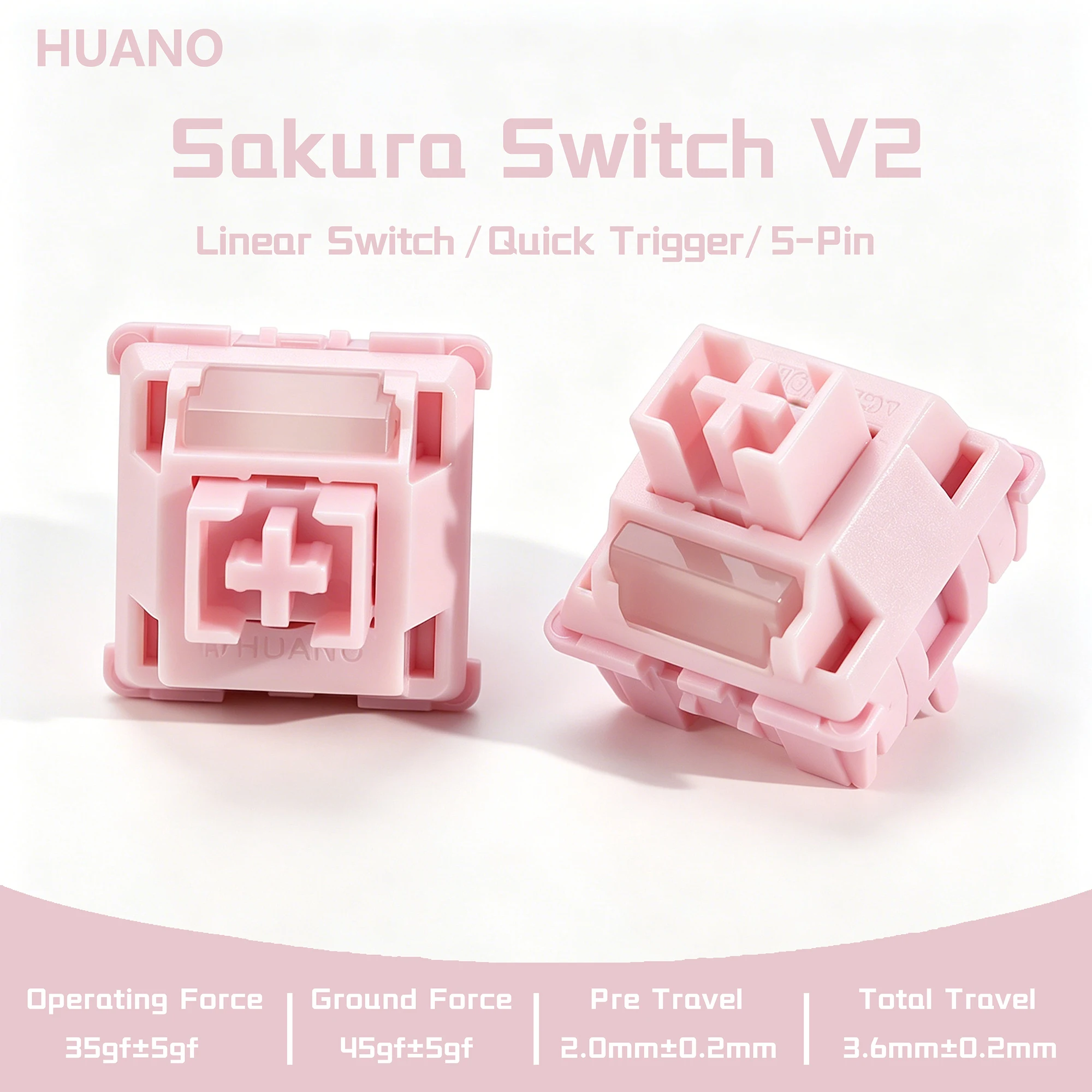 HUANO 사쿠라 V2 V3 스위치 핑크 35gf 42gf 5핀 리니어 크리미 스위치, 커스텀 DIY 60% 게이밍 기계식 키보드 POK POM PA66용