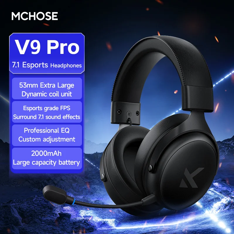 Original MCHOSE V9 PRO musique Esports casque de jeu 3 modes sans fil réduction du bruit micro personnalisé monté sur la tête