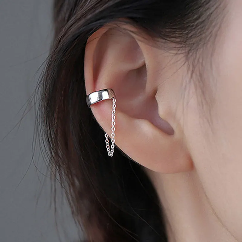 Korean Long Tassel Ear Cuff Earrings for Women Small Fresh C Shaped Ear Bone Clip Chain Dangle ear clip,ear accessories,ear clip earrings,clip earrings