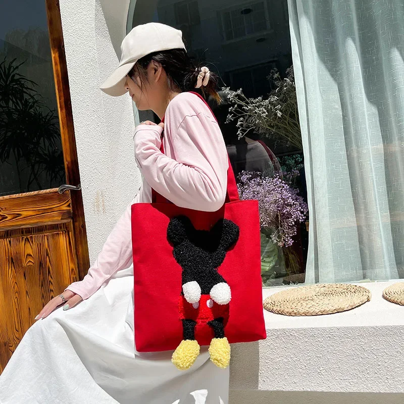 Disney Mickey Large Capacity Canvas Bag Cute Cartoon Three-dimensional Boy Girls Studens Multicolor Shoulder Bags Birthday Gifts