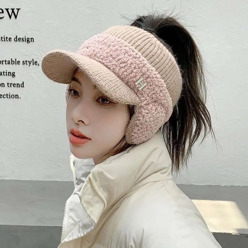 Hat women's winter cycling knitted ear protection cap earmuffs woolen hat baseball cap