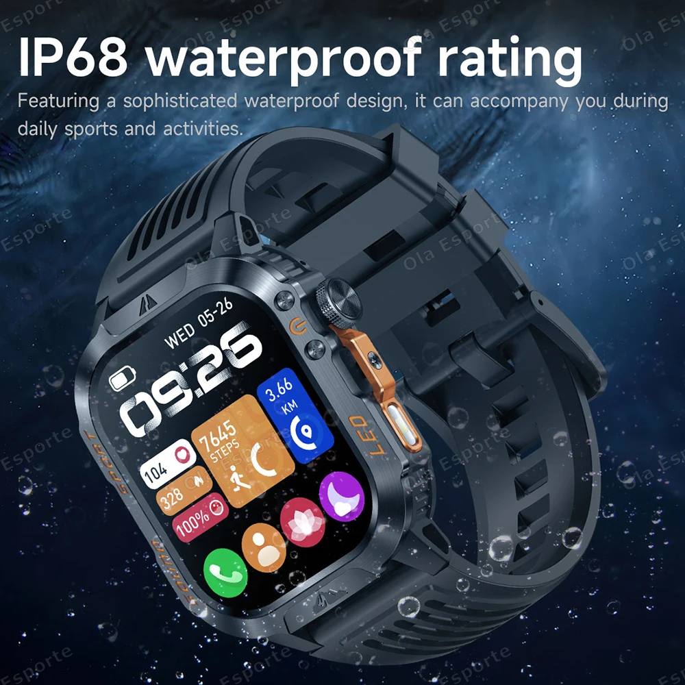 2026 New Smart Watch Men's Outdoor Watch 2.01Inch Voice Assistant Bluetooth Call with LED Flashlight IP68 Waterproof Smart Watch 6