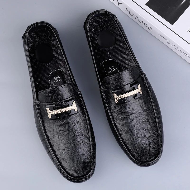 Genuine Leather Men Business Shoes Casual Formal Men's Loafers Moccasins Breathable Slip on Flats Elegantes Male Boat Footwear
