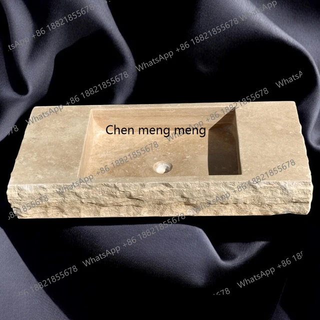 อ่างล้างหน้าหินอ่อนธรรมชาติวาบิซันซัน สไตล์หรูหราเบาๆ ดีไซน์แตกแบบธรรมชาติ สำหรับห้องน้ำ รูปทรงสี่เหลี่ยมผืนผ้า เหมาะสำหรับใช้กลางแจ้งในลานบ้าน 1