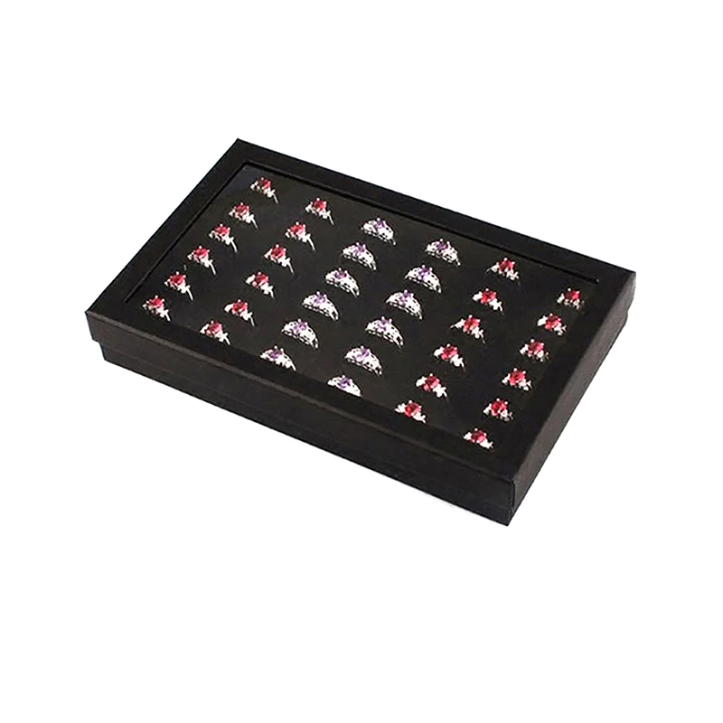 36-Slot Jewelry Ring Display Box Tray Organizer Velvet Organizer Storage Box Gift For Jewelleries Earrings Trinket Show Case