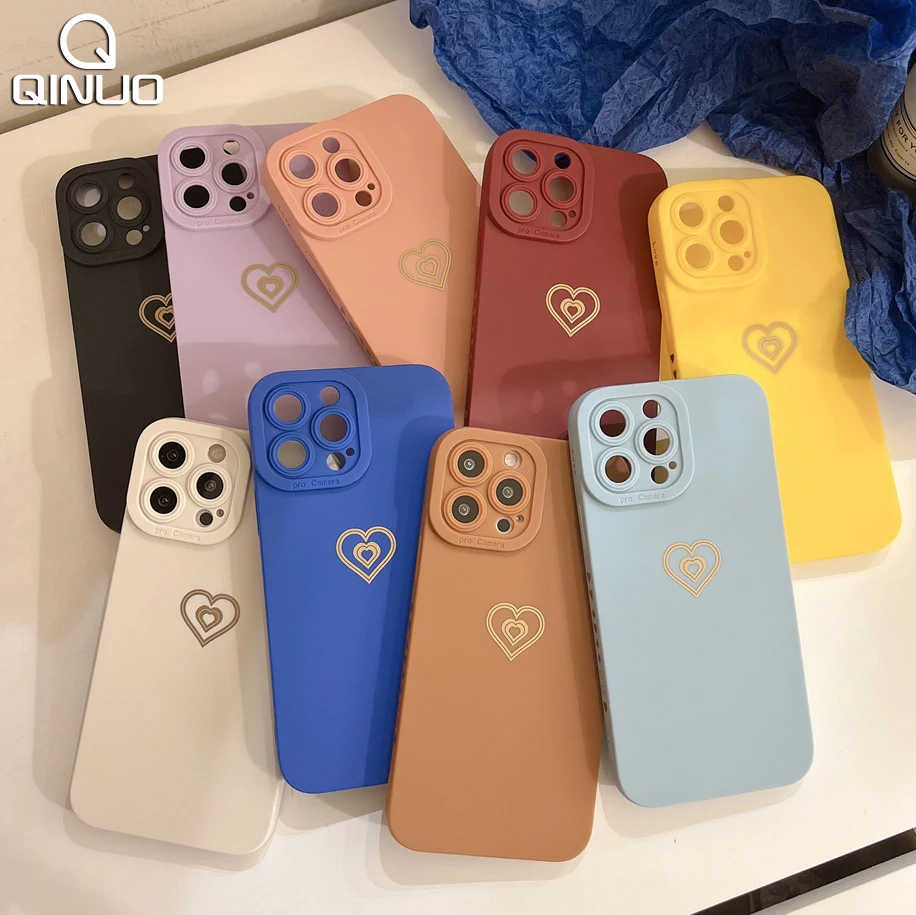 Cute Love Heart Square Candy Silicone Case for iPhone 13 12 11 Pro Max X XR XS 7 8 Plus SE 2020 Soft Shockproof Bumper Cover | Мобильные