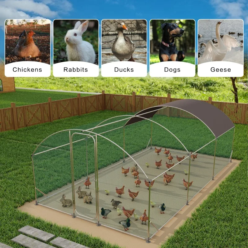 Large Metal Chicken Coop Run 19.7x9.8x6.6ft Walkin Poultry Cage Yard Waterproof Cover Dome Roof Large Poultry Cage Hen House