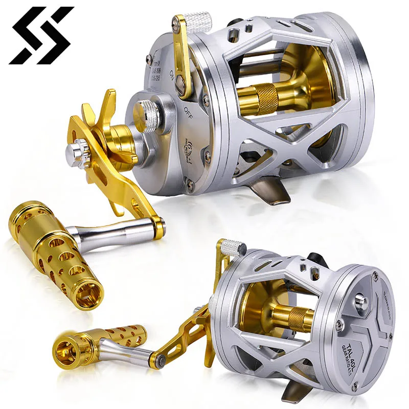 Sougayilang Trolling Fishing Reels 6+1BB 4.1:1 Saltwater Full Metal Left Hand Baitcasting Reel Max Drag 55LB Fishing Reel Pesca