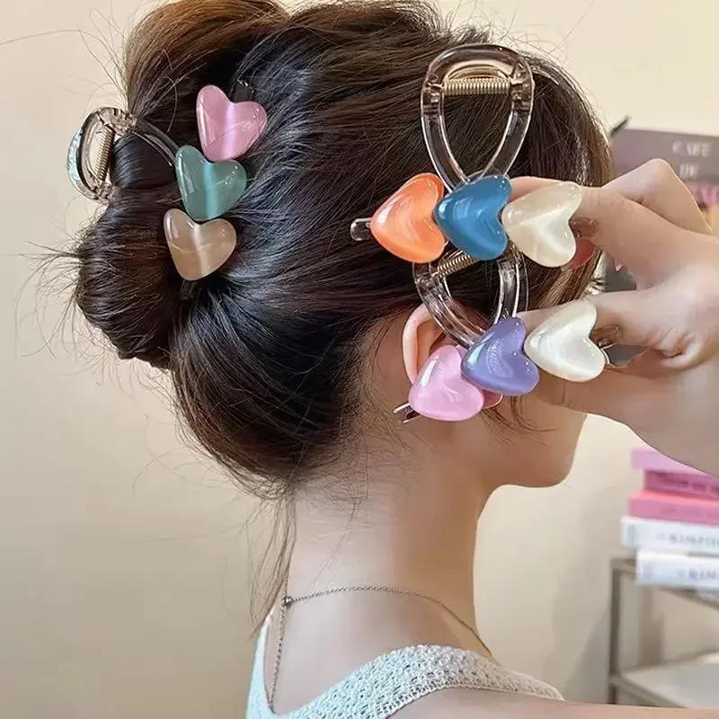 

New Korean 2024 Trendy Design Sweet Jelly Color Heart Hairpin Hair Claws Y2k Girls High Ponytail Hair Clip Women Headwear