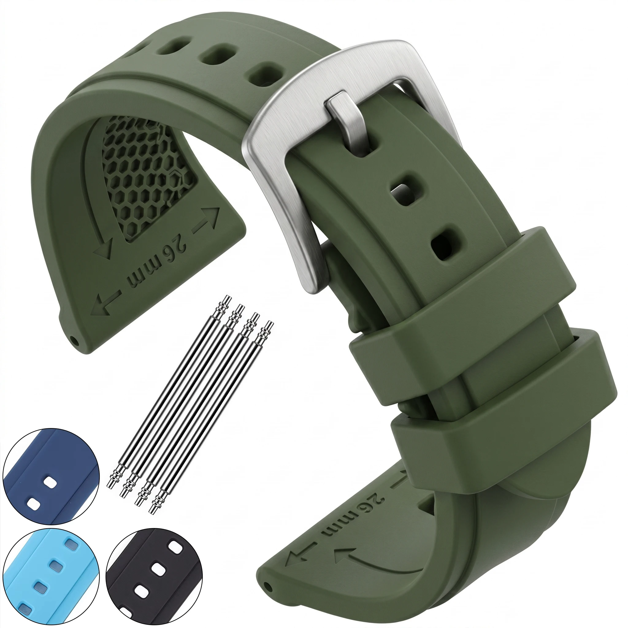 Premium Waterproof Silicone Sport Watch Band - Soft Rubber Dive Strap