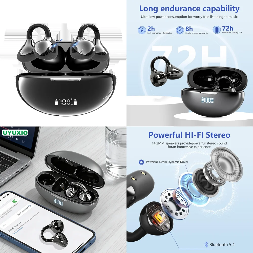 UYUXIO OWS 무선 이어버드 BT 5.4 헤드폰 HiFi 스테레오 이어폰,..