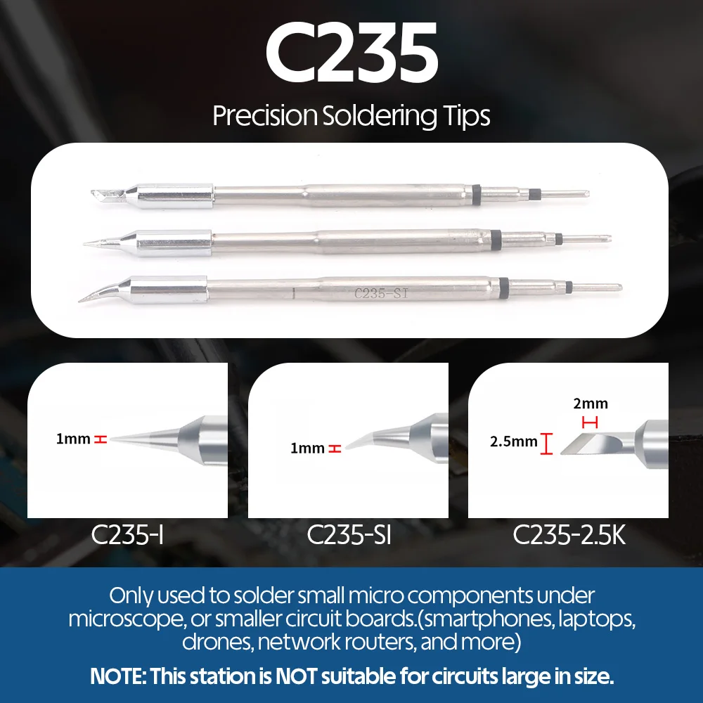 Různé hroty páječky na displeji