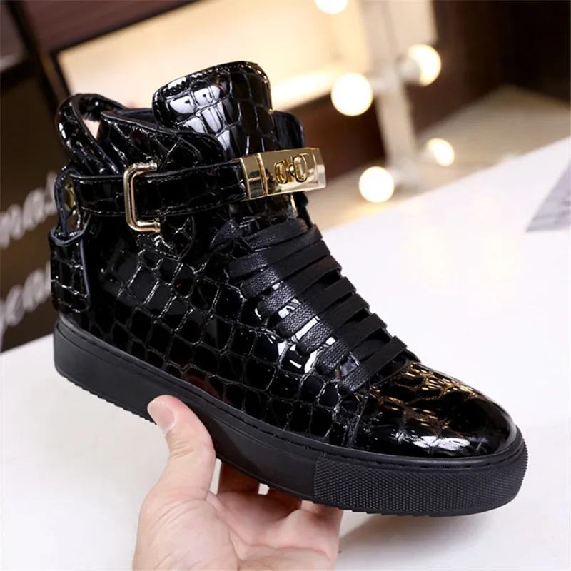

Fashion Casual High-top Women's Sneakers Spring Autumn New Leather Men's Running Shoes Metal Lock Unisex Internal Increase Shoes