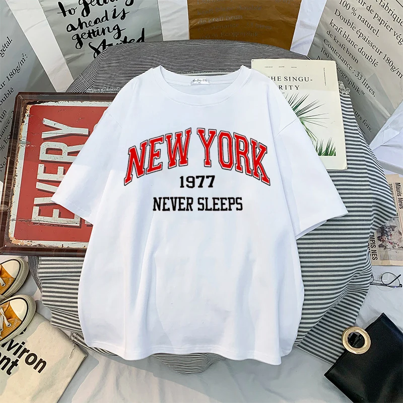 

Women T-Shirt New York Print Letter T Shirt Women Streetwear Tops Female T-Shirt Leisure Fashion Aesthetic T Shirt Lady Tees