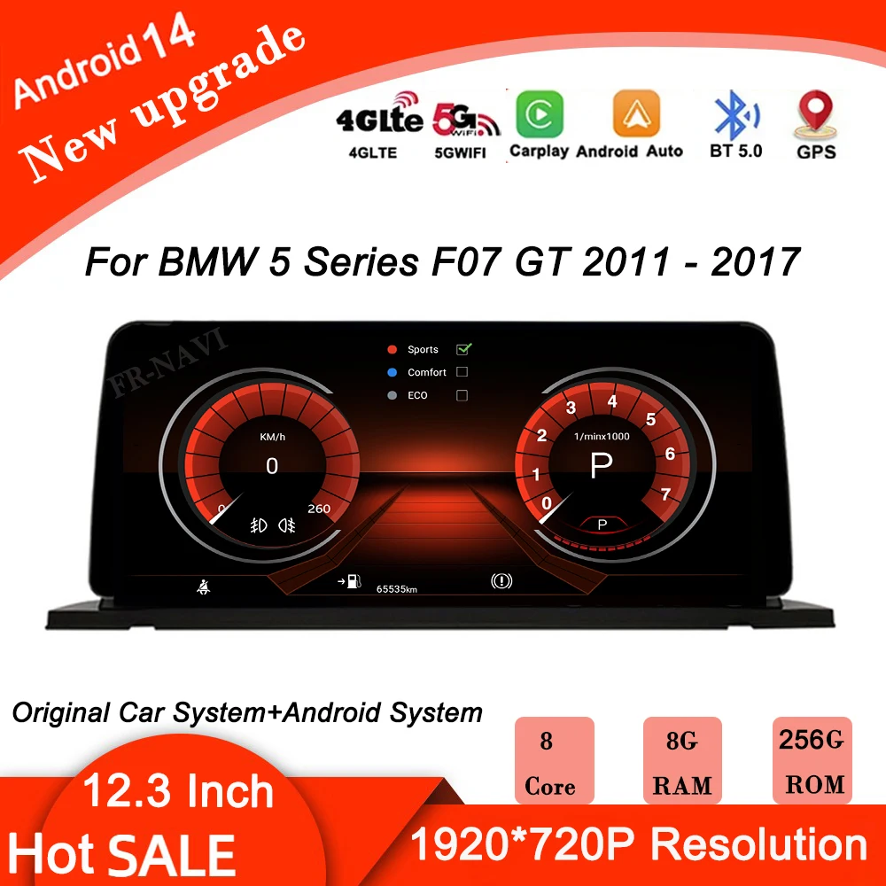 

1920*720P 12.3" IPS Android 14 For BMW 5 Series F07 GT 2011 - 2017 CIC NBT System Car Player Video GPS Navigation Multimedia BT