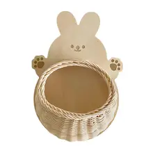 Novel Storage Basket Wide Application Rattan Basket Wall Mounted Wall Hanging Cartoon Bear Rabbit Wooden Basket  Decorative