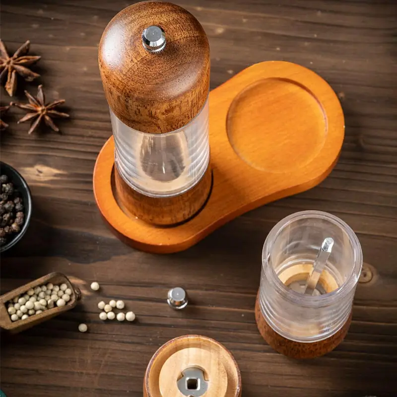Manual Salt and Pepper Grinder 6/8 Inch Solid Wood Spice Shaker Mill Tool With Base Adjustable Ceramic Core Grinder Kitchen Tools