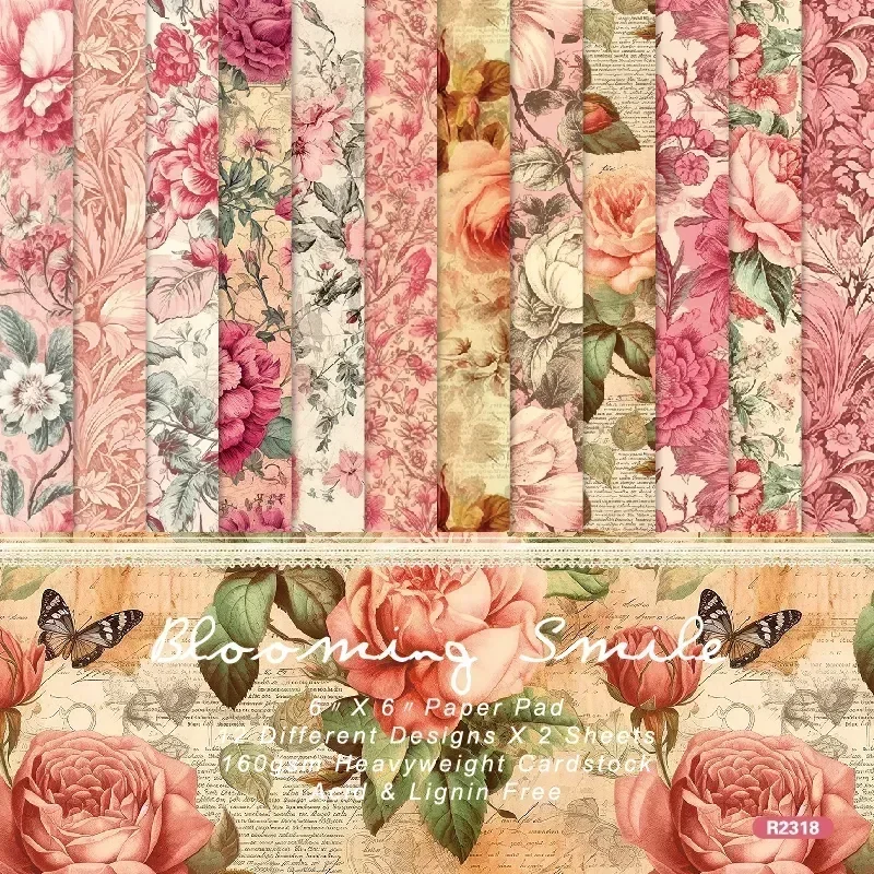 12pcs Floral Background Scrapbook Paper Patterned Paper Pack Decoration Handbook Album Art Handmade Crafts Gift Packaging