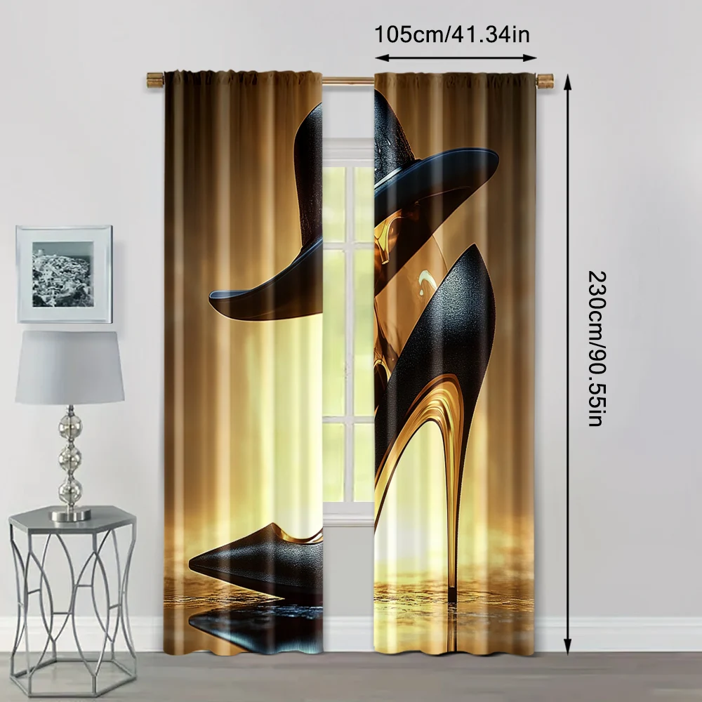 2pcs, Curtains 2D print Modern high heels Machine Washable (without rod) Thermal Insulation, and Room Darkening Functions Ldeal 4