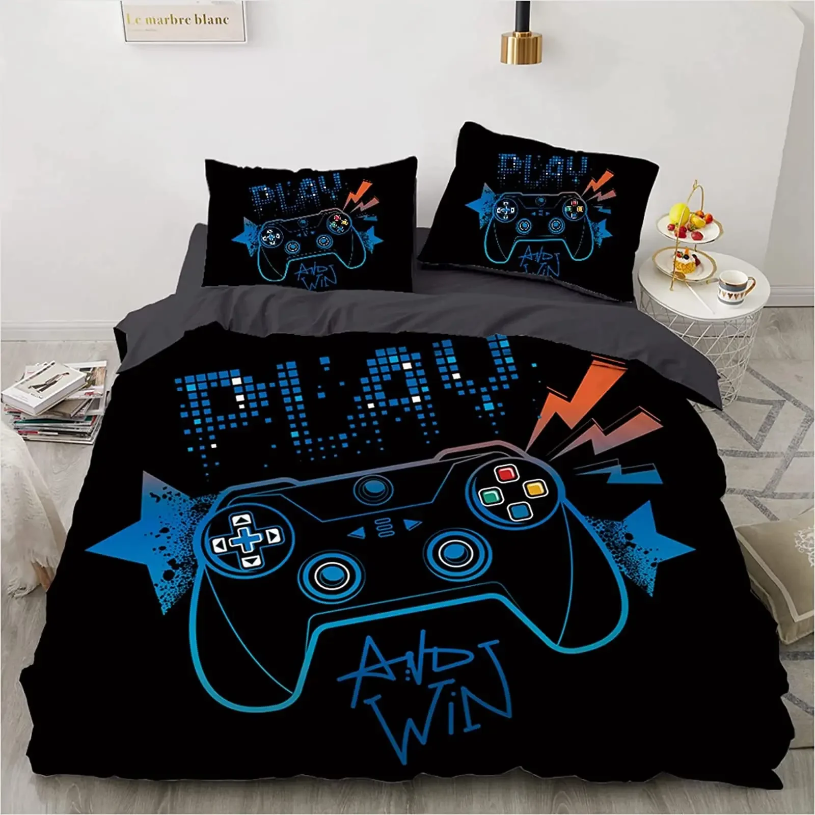 Gamer Duvet Cover for Boys Gaming Cool Games Gamepad Bedding Kids Teen Gifts Video Game Controller Modern Gradient Red and Blue 2