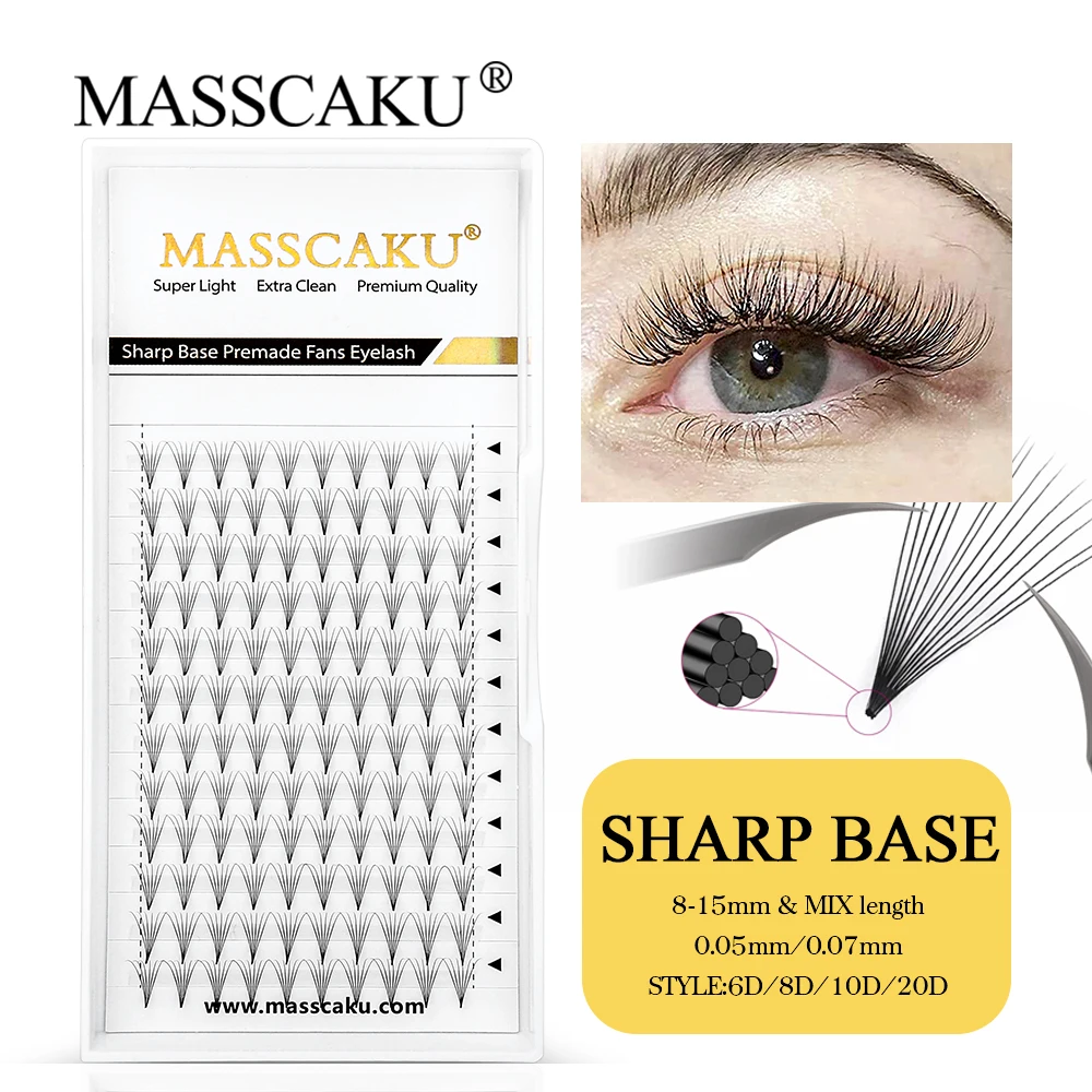 

MASSCAKU Sharp Narrow Stem Premade Fans Eyelash Extension Narrow Thin Pointy Base Russian Volume Fan 6D 8D 10D 20D Cluster Cilia