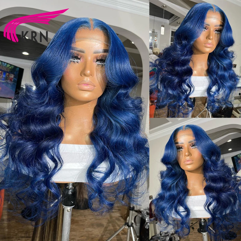 

KRN Dark Blue Color 13*4 Lace Front Wigs For Women Brazilian Remy Hair 5x5 Closure Wig with Pre-Plucked Hairline 13x6 Glueless