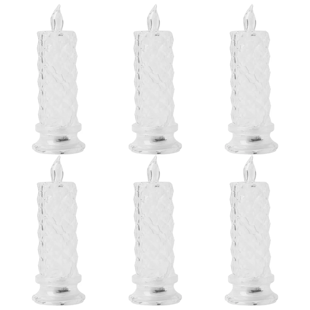 

6 Pcs LED Light Night Taper Holders Party Accessory Wedding Menorah Sticks Lamps Crystal House Fake
