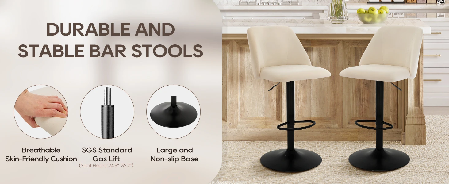 Soft cushioned bar stools with anti-slip base