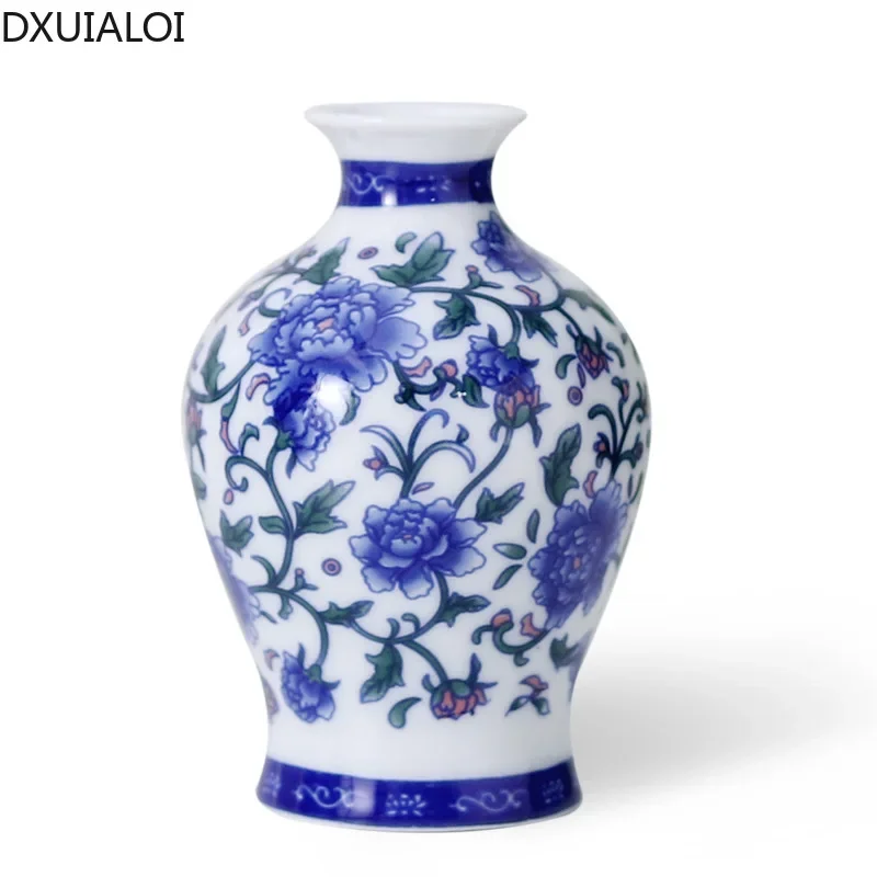 DXUIALOI Chinese antique mini applique small vase ceramic crafts living room desktop hydroponic vase home decoration 5